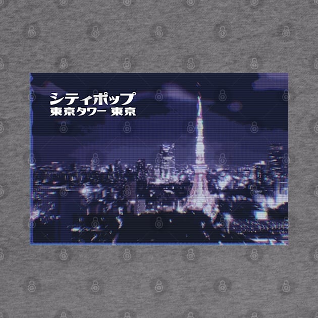 Japanese city pop art series 2 -Tokyo tower Tokyo Japan in - retro aesthetic - Old retro tv glitch style by FOGSJ